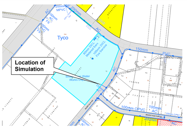 Site location plan image indicating where water pressure is to be tested