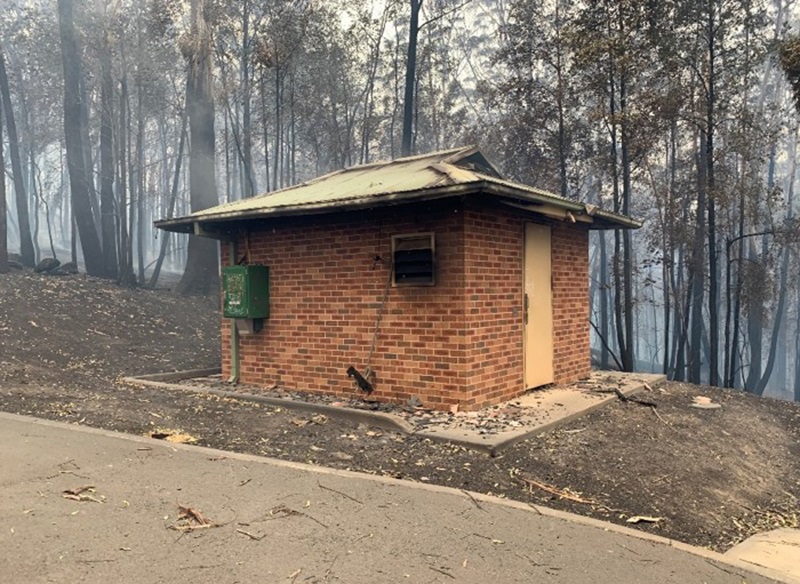 image of burnt out sewer pumping station in the Shoalhaven